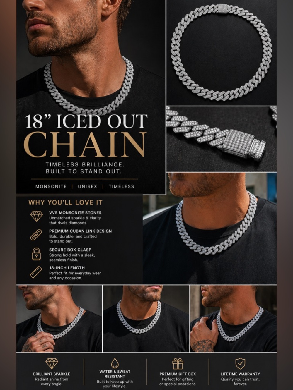 18" Iced Out Cuban Chain Necklace - Silver